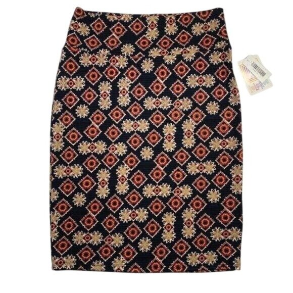 LuLaRoe CASSIE Pencil Skirt Black Floral Tiled Red Cream Medium M NWT - Picture 1 of 6